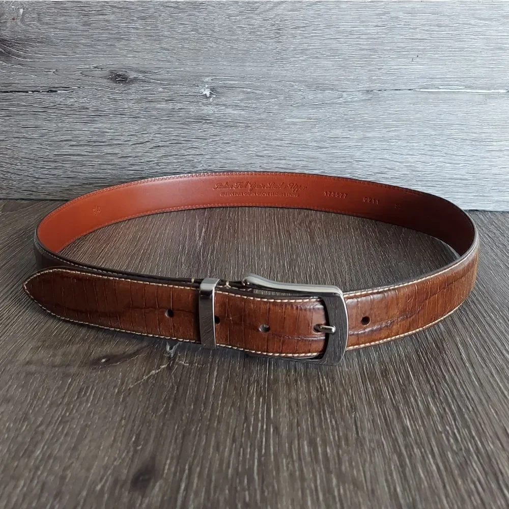 Daniel Cremieux Italian Full Grain Leather Croc Embossed Belt Size 34